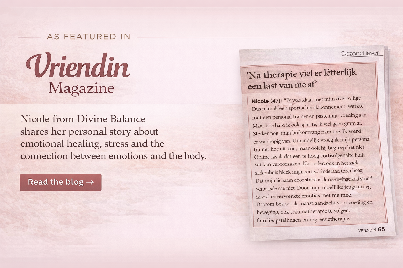 Fragment uit Vriendin magazine over Nicole en emotionele heling